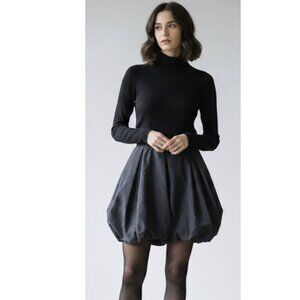 KATE SPADE SATURDAY Black Taffeta Bubble Hem Mini Skirt Goth Academia Whimsigoth